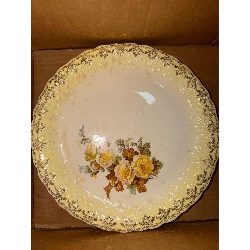 Vintage Leigh Ware Leigh Potters Roses of Sharon Yellow 22K Gold Platter 11in